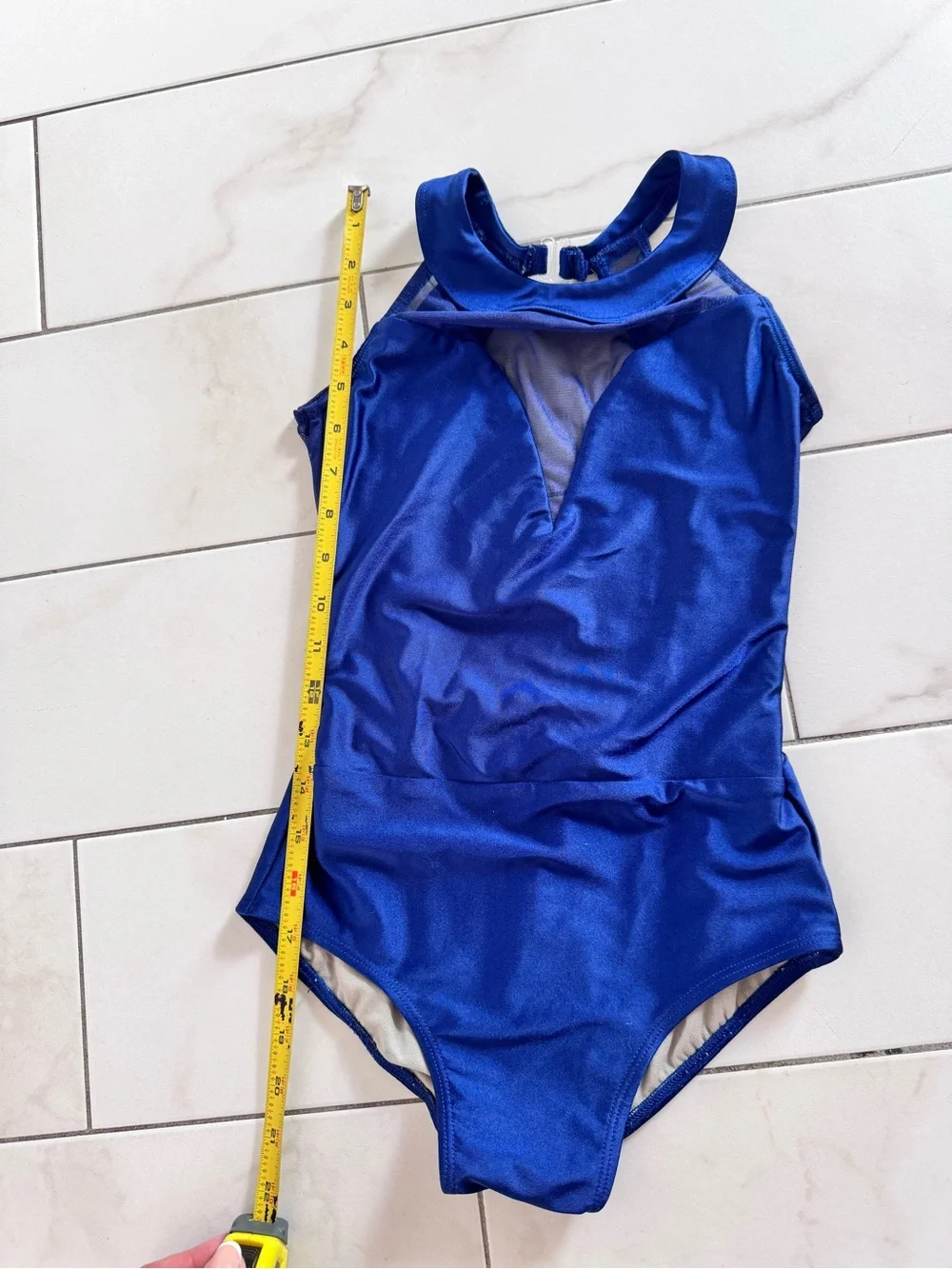 Navy Mesh Accent High Neck Dance Leotard (Girls Size 12)
